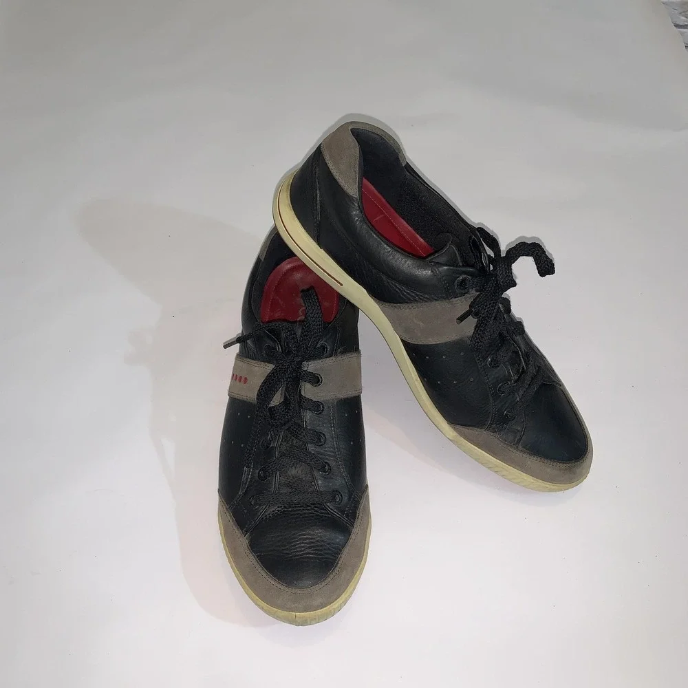 ECCO Golf Shoes Mens 12 Black Leather  Street Retro Spikeless Sneakers EU 46